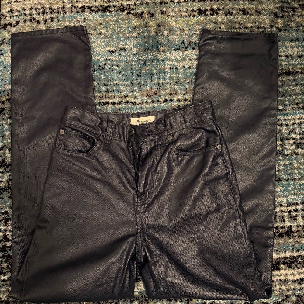 Blue Faux Leather Pants